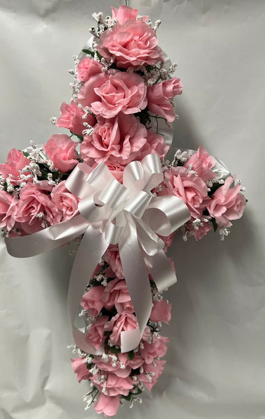 Artificial Memorial / Cemetery Cross -Soft Pink