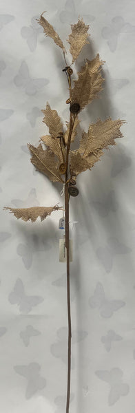 Burlap Holly Leaves With Button Spray