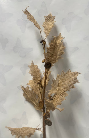Burlap Holly Leaves With Button Spray