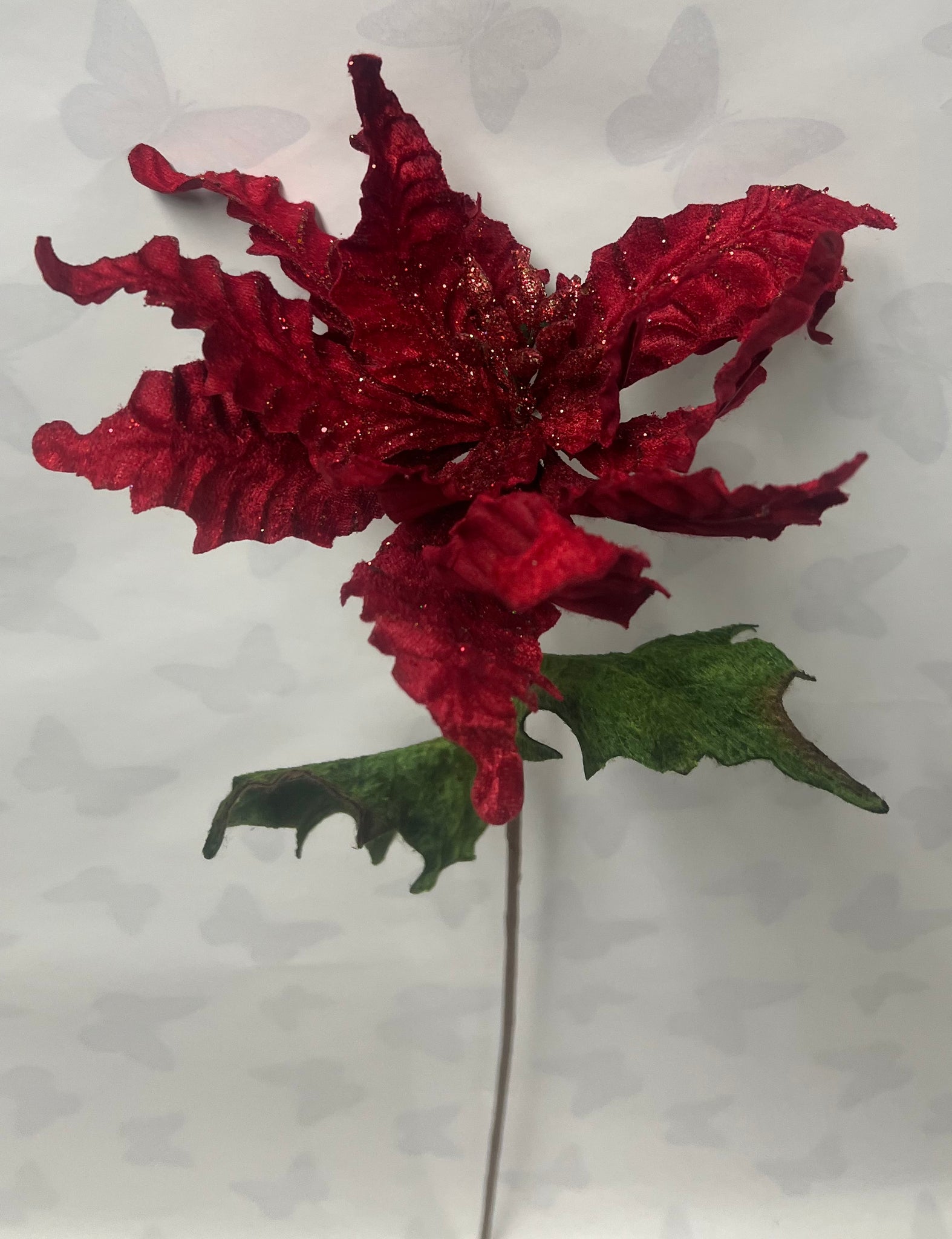 Christmas Pick- Velvet Point Stem -Burgundy