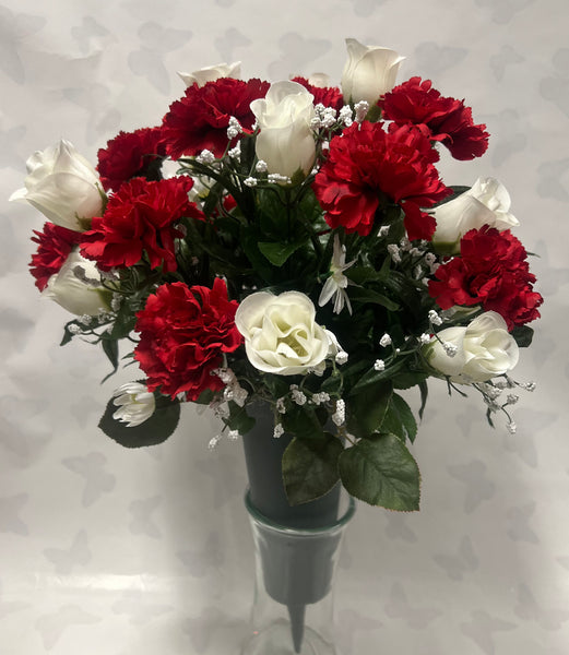 Artificial Cemetery Vase -Red and White
