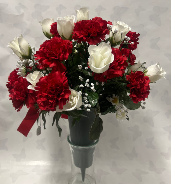 Artificial Cemetery Vase -Red and White
