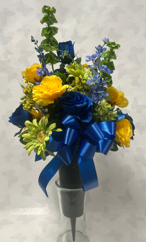 Artificial Cemetery Vase -Yellow, Blue and Lime Green