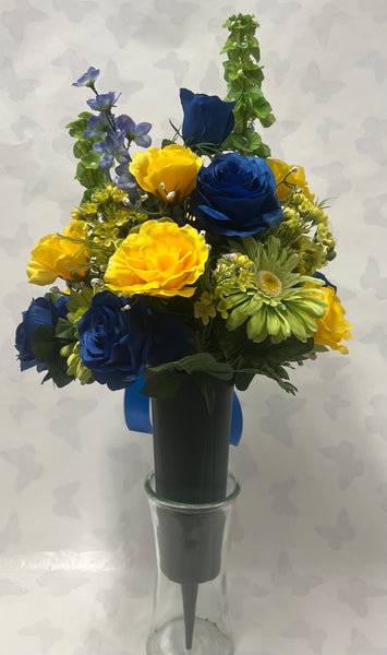 Artificial Cemetery Vase -Yellow, Blue and Lime Green