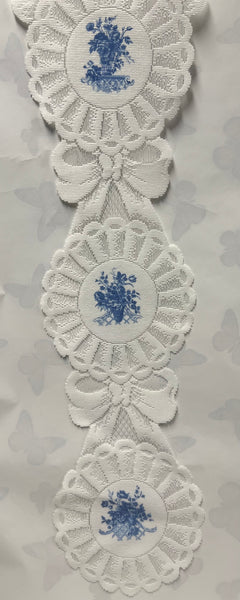 Plate Bell Pull With Blue Floral -Lace Wall Hanging