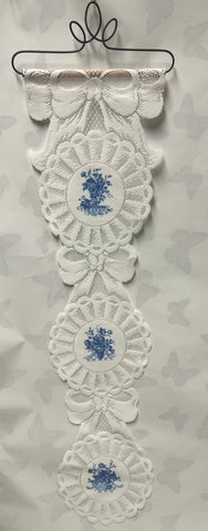 Plate Bell Pull With Blue Floral -Lace Wall Hanging