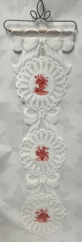 Plate Bell Pull With Crimson Floral -Lace Wall Hanging
