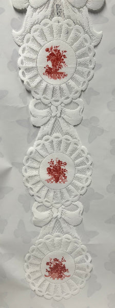 Plate Bell Pull With Crimson Floral -Lace Wall Hanging