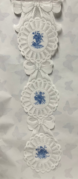 Plate Bell Pull With Blue Floral -Lace Wall Hanging