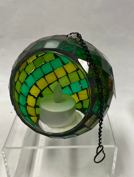 Mosaic Glass Candle Holder -Green/Yellow