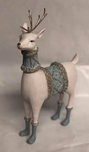 White and light blue deer figurine -Large