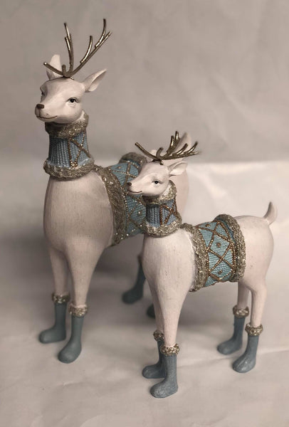 White and light blue deer figurine -Large