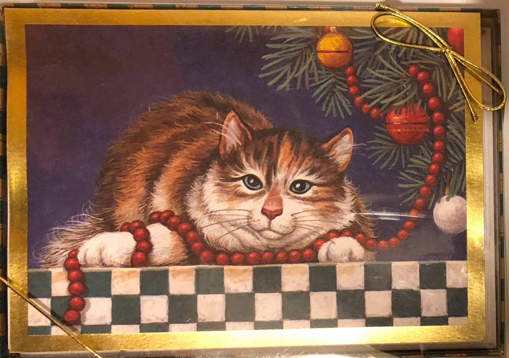 Boxed Christmas Card "Cat under Christmas tree"