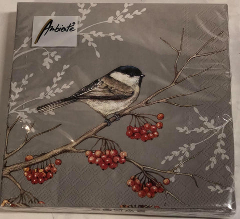 Luncheon Napkin- Bird on Branch Grey