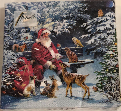 Luncheon Napkin- Santa on Bench