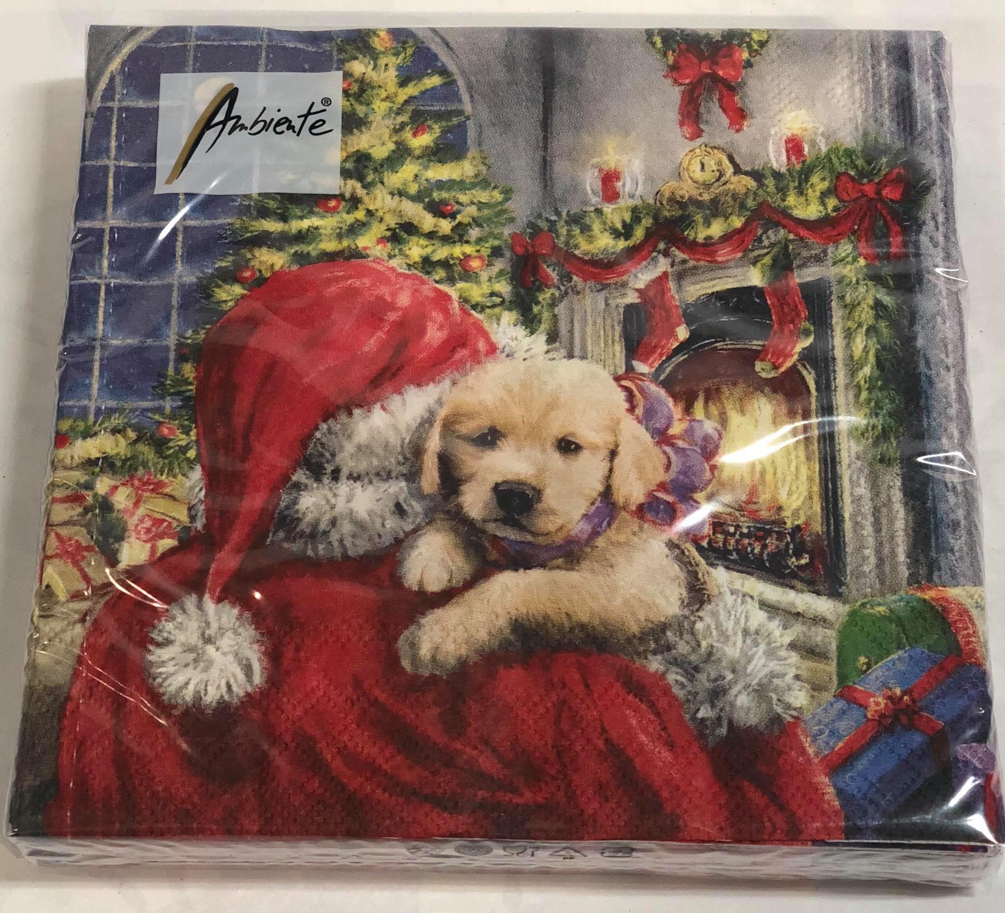 Luncheon Napkin- Puppy at Fire