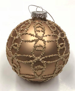Glass champagne gold tree ornament- beaded pattern