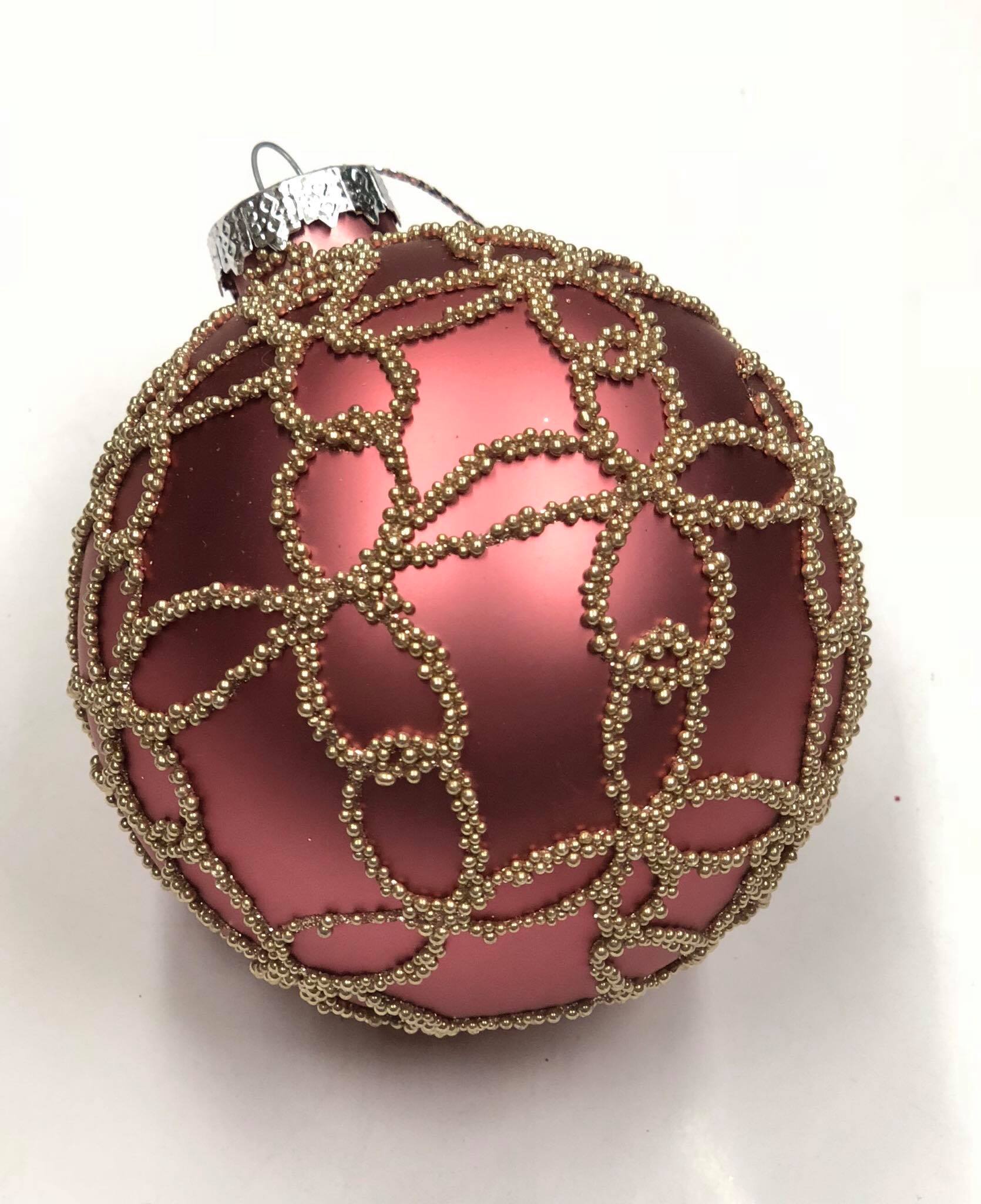 Burgundy glass tree ornament- beaded pattern