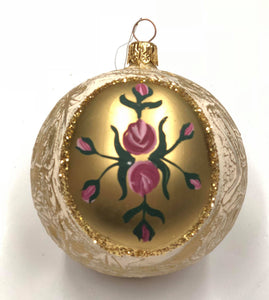 Glass gold tree ornament with pink roses