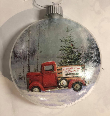 Glass tree ornament "Red Truck" -Light up