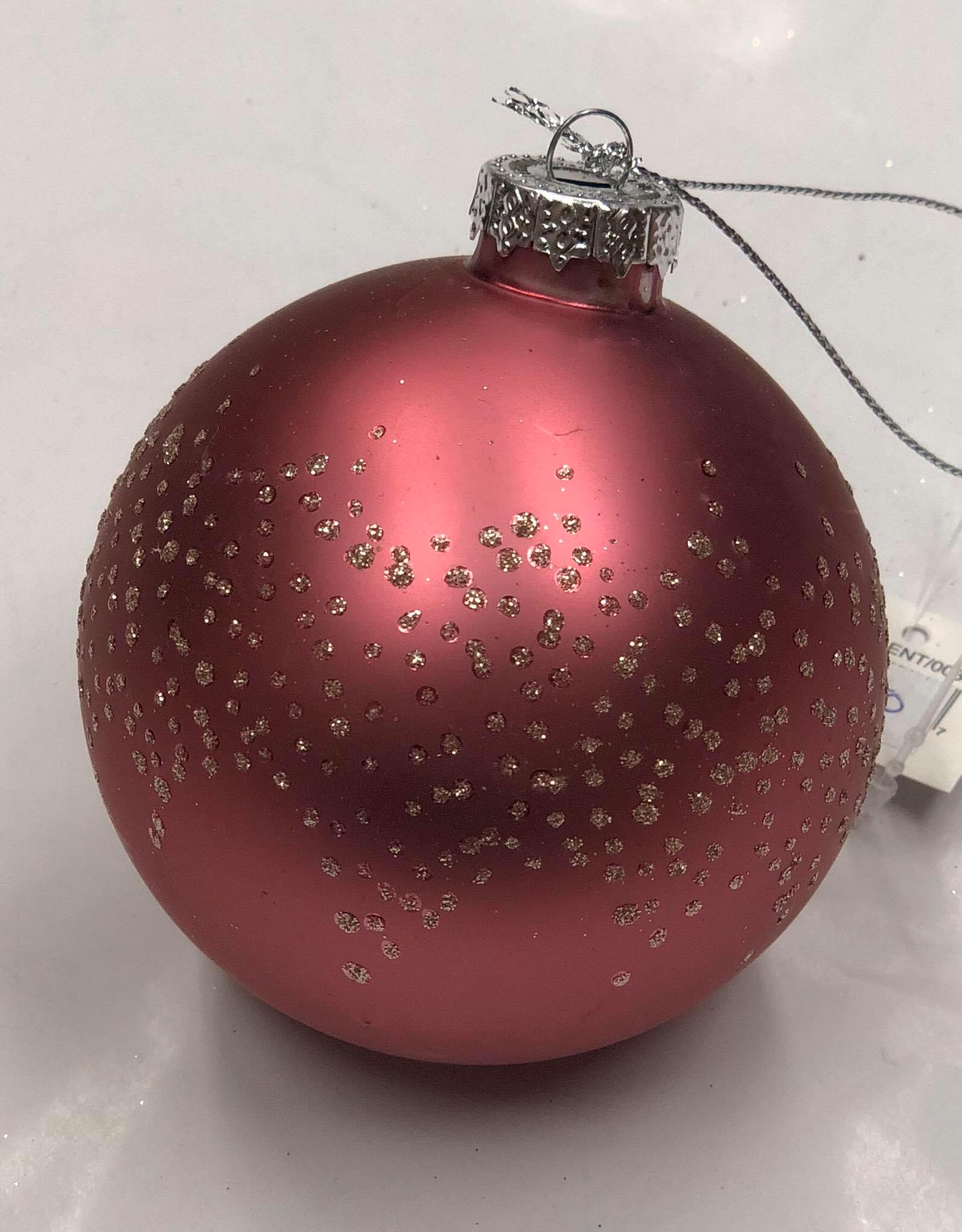 Burgundy glass tree ornament- glitter dots