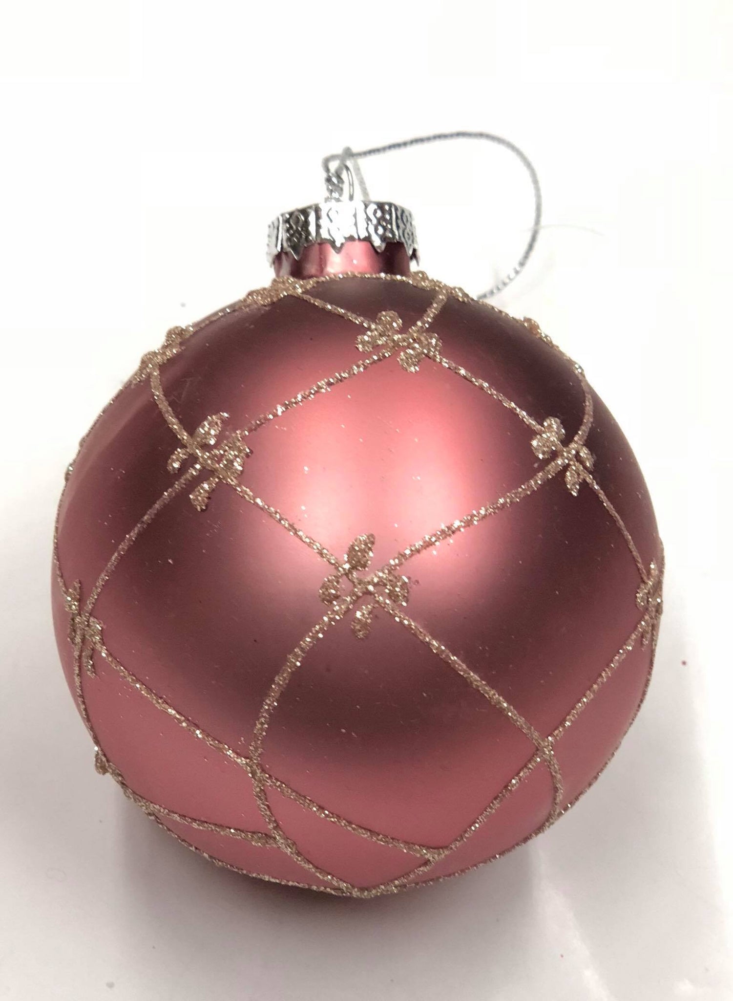 Burgundy glass tree ornament- criss cross glitter