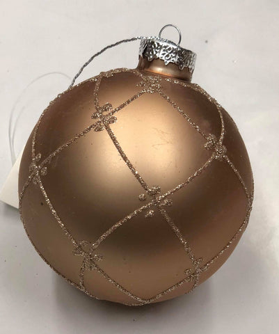 Glass champagne gold tree ornament- glitter criss cross