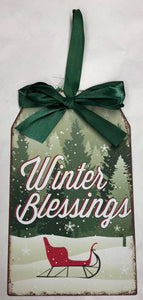 Metal gift tag sign " Winter Blessings"