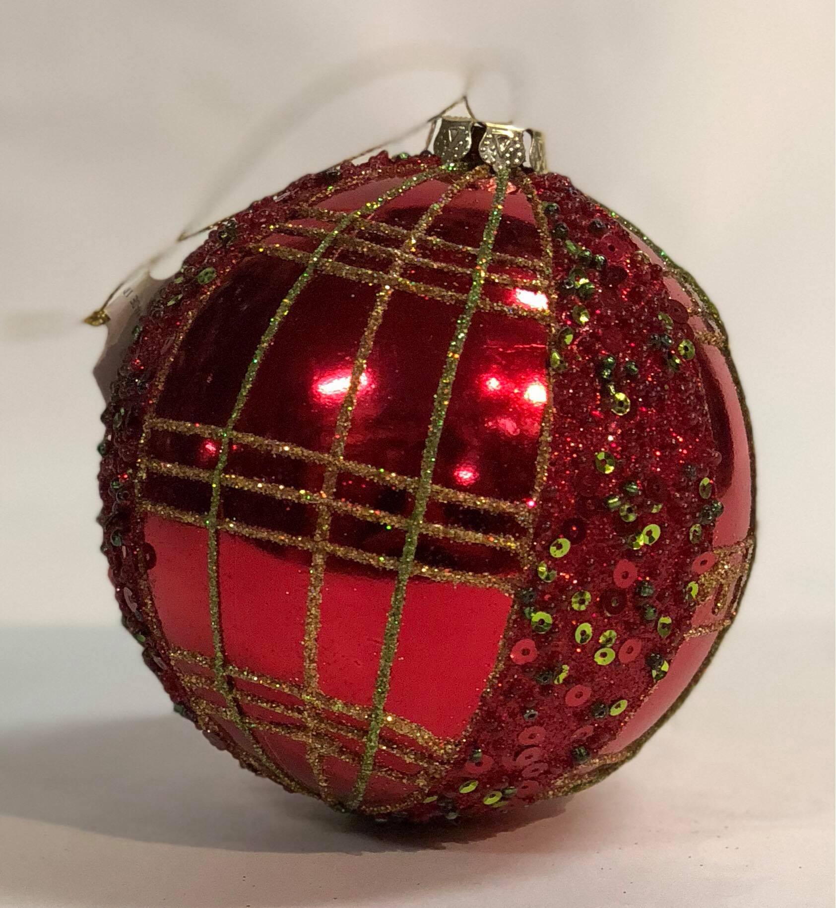 Glitter plaid tree ornament- round