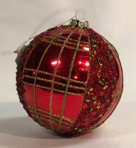 Glitter plaid tree ornament- round