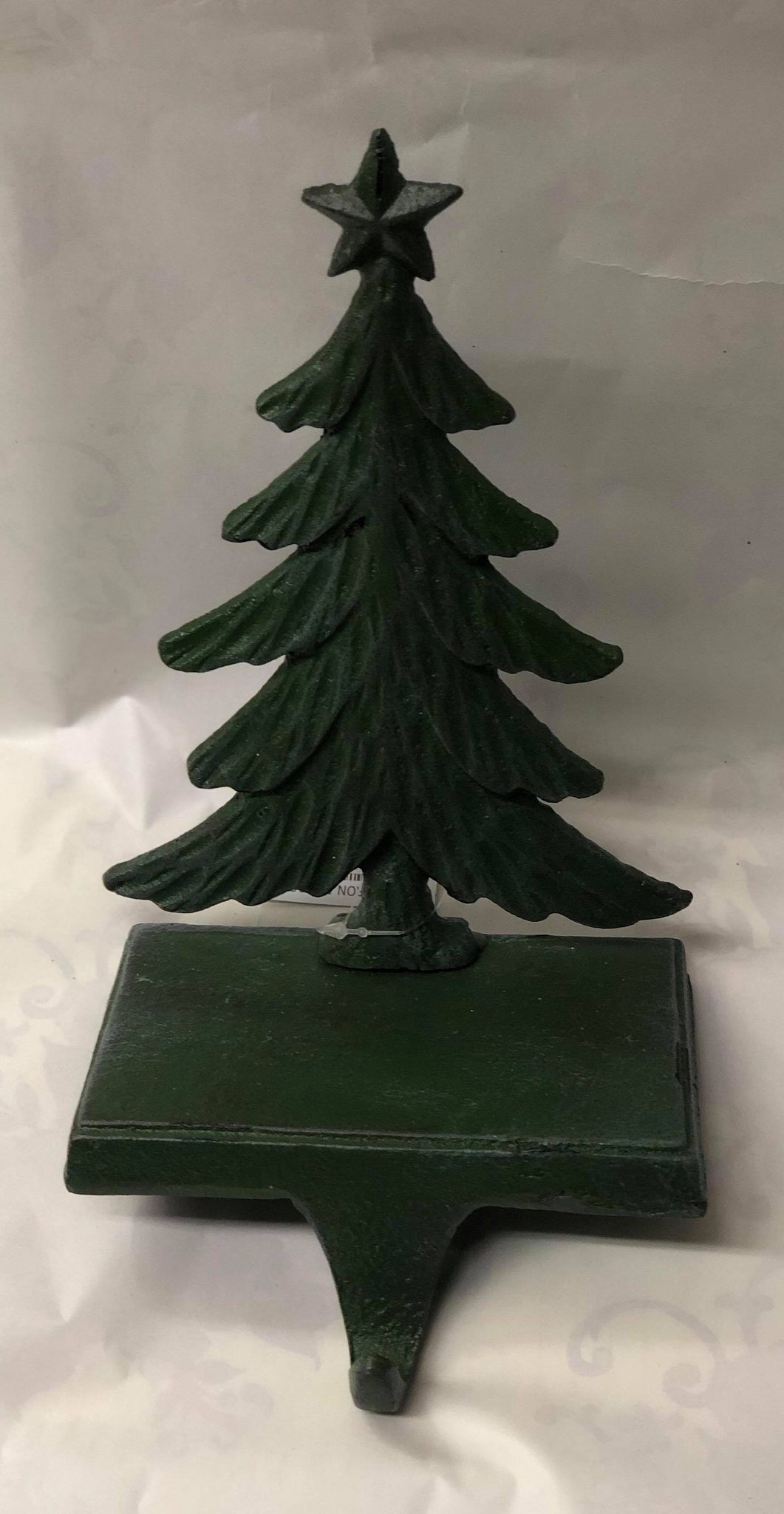 Cast iron stocking holder -Green tree