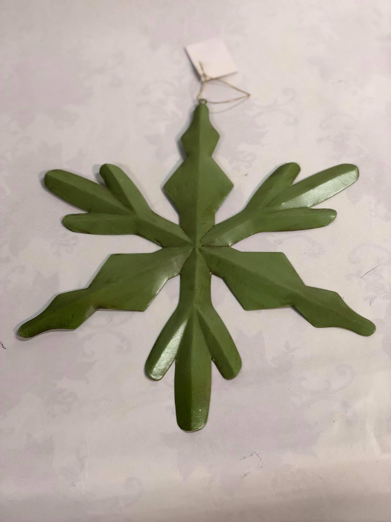 Large metal snowflake ornament- green