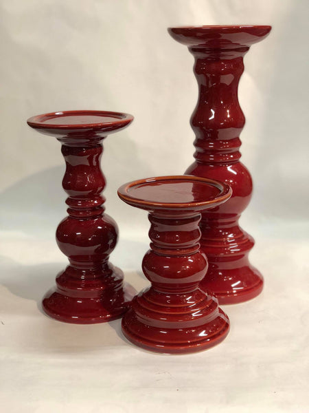 Red ceramic candle holder- large