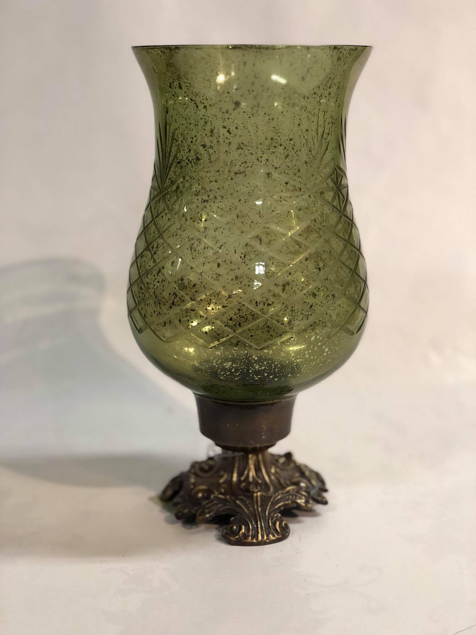 Green hurricane candle holder