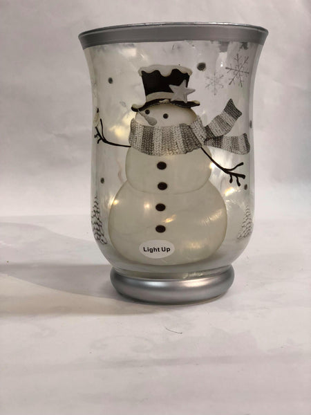 Snowman glass candle holder