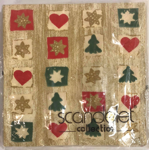 Luncheon Napkin- Cream/ Gold Trees, Stars and Hearts