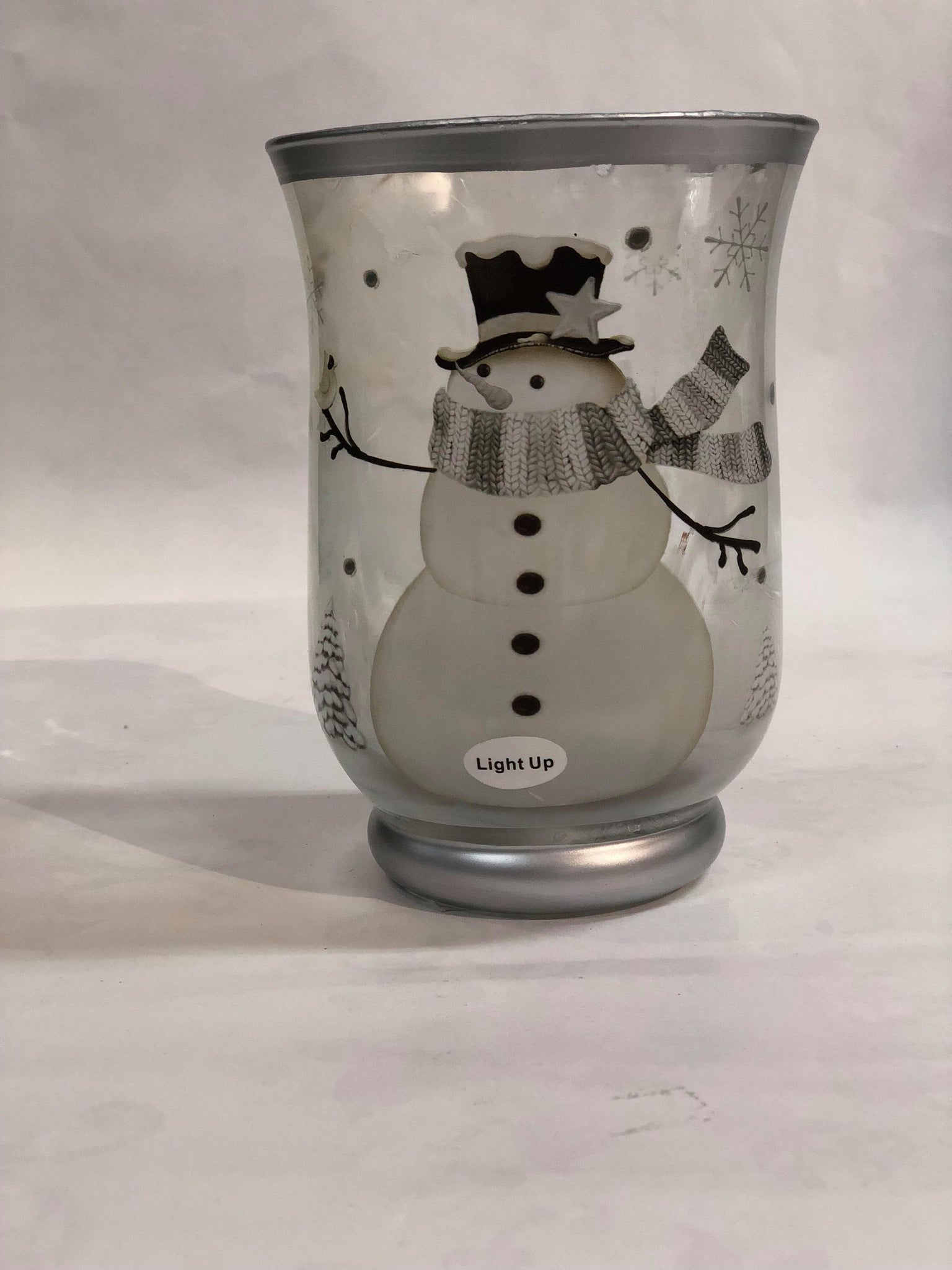 Snowman glass candle holder