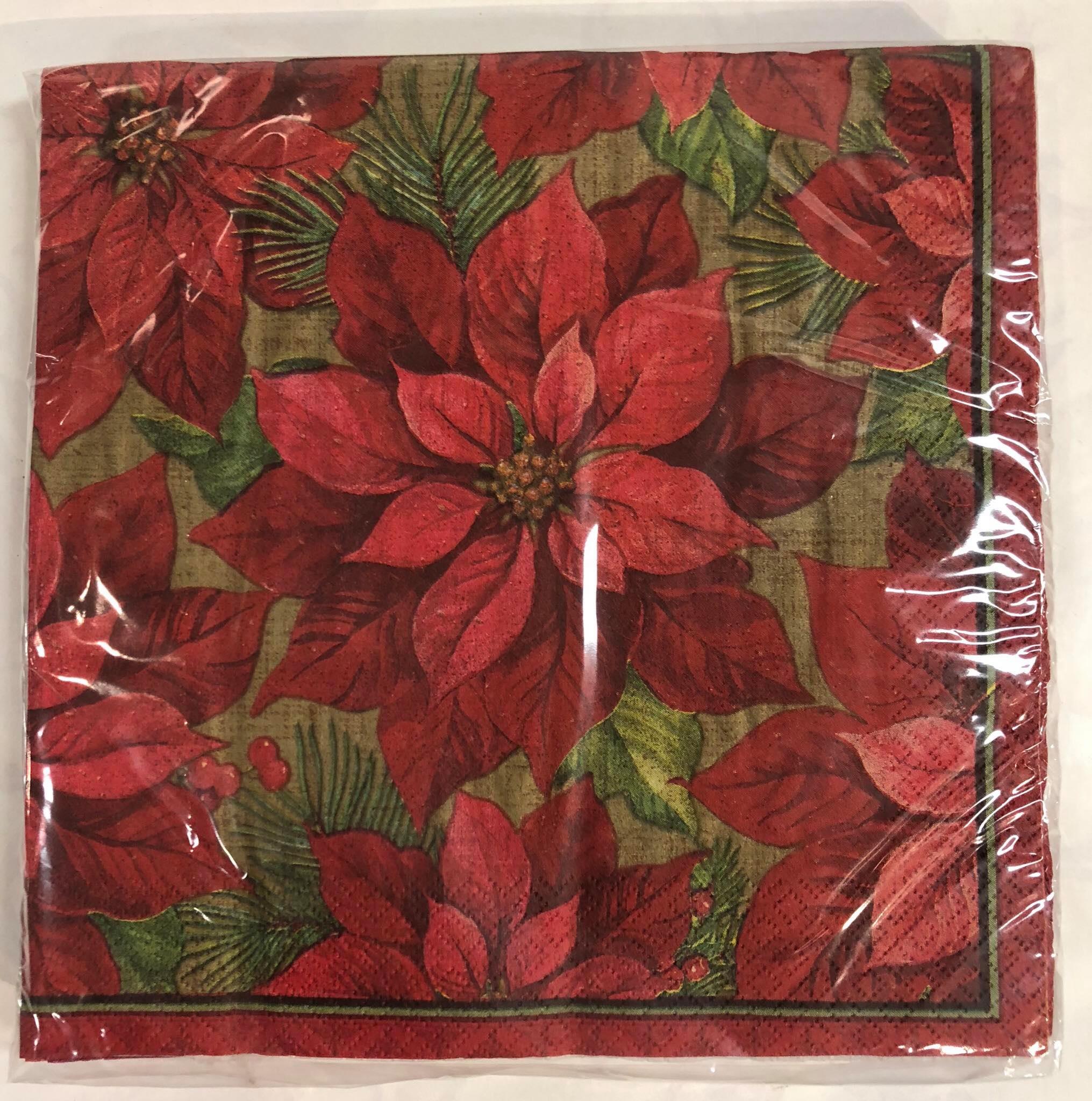 Dinner Napkin- Holiday Poinsettia