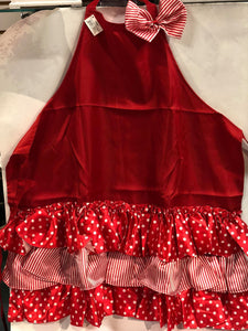 Ruffled red/ white polka dot apron