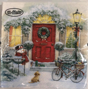 Luncheon Napkin- Puppy and Snowman