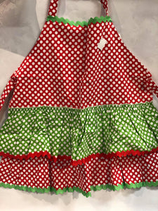 Ruffled red/ lime green polka dot apron