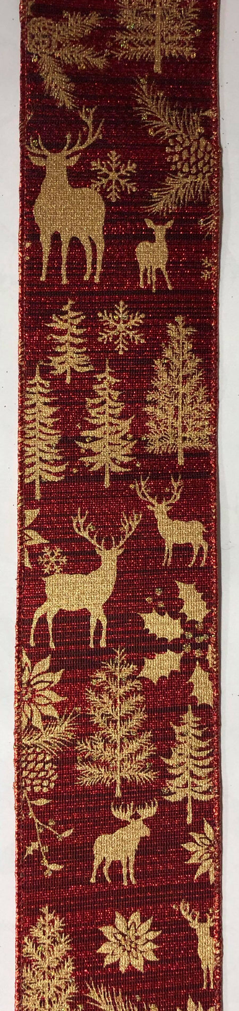 Poinsettia / Deer / Trees- Red/Burg