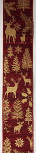 Poinsettia / Deer / Trees- Red/Burg