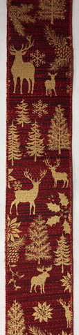 Poinsettia / Deer / Trees- Red/Burg