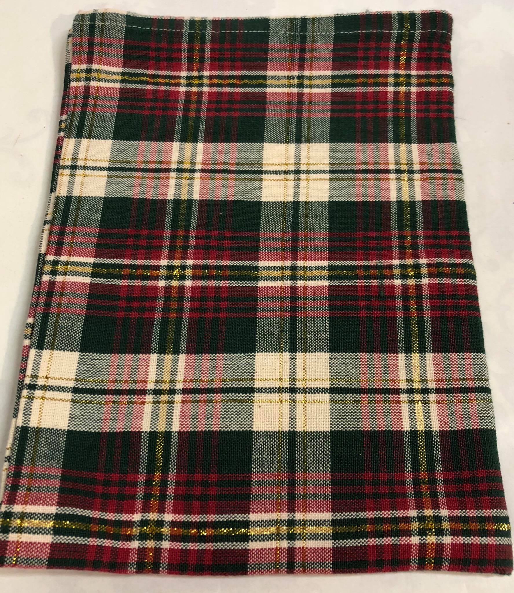 Red, green, cream plaid tea towel