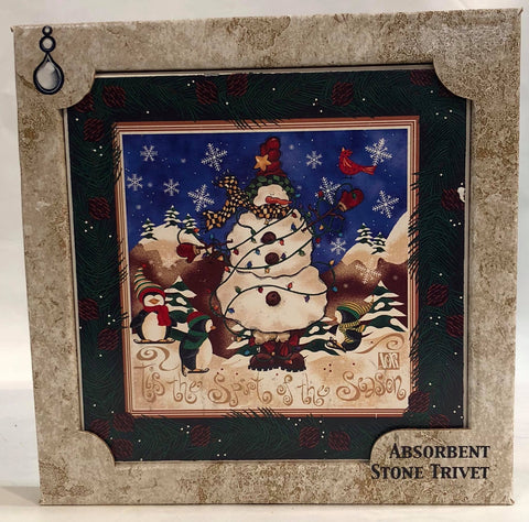 Absorbent stone trivet -snowman