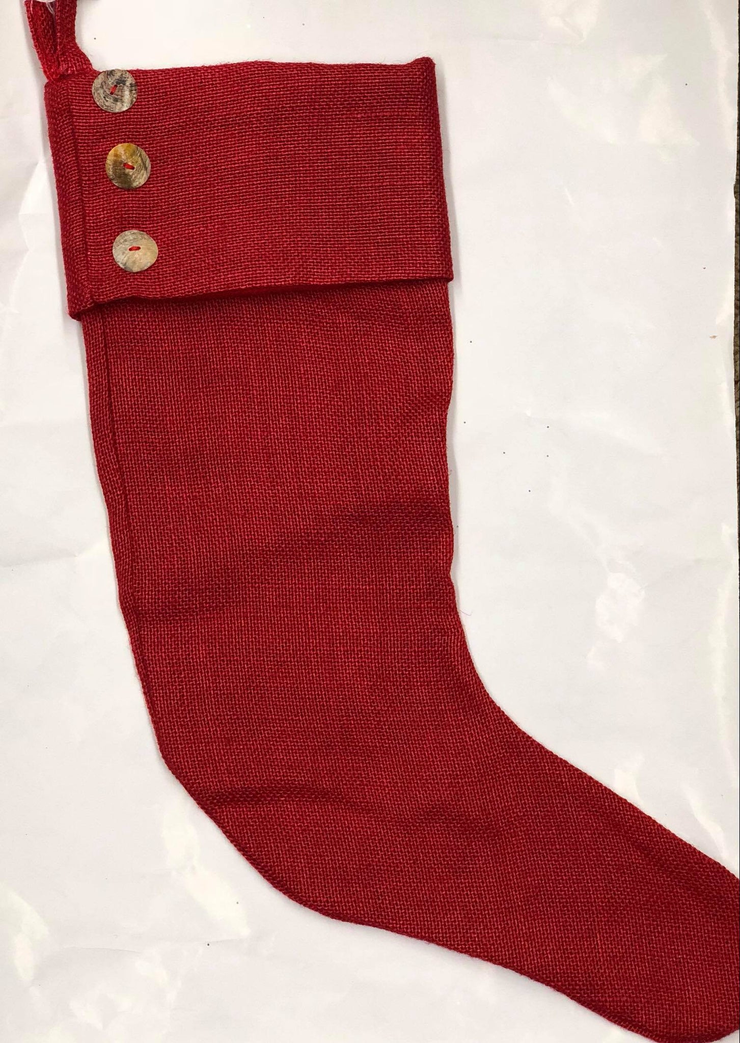 Red burlap stocking
