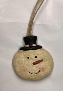 Snowman head ornament- burgundy