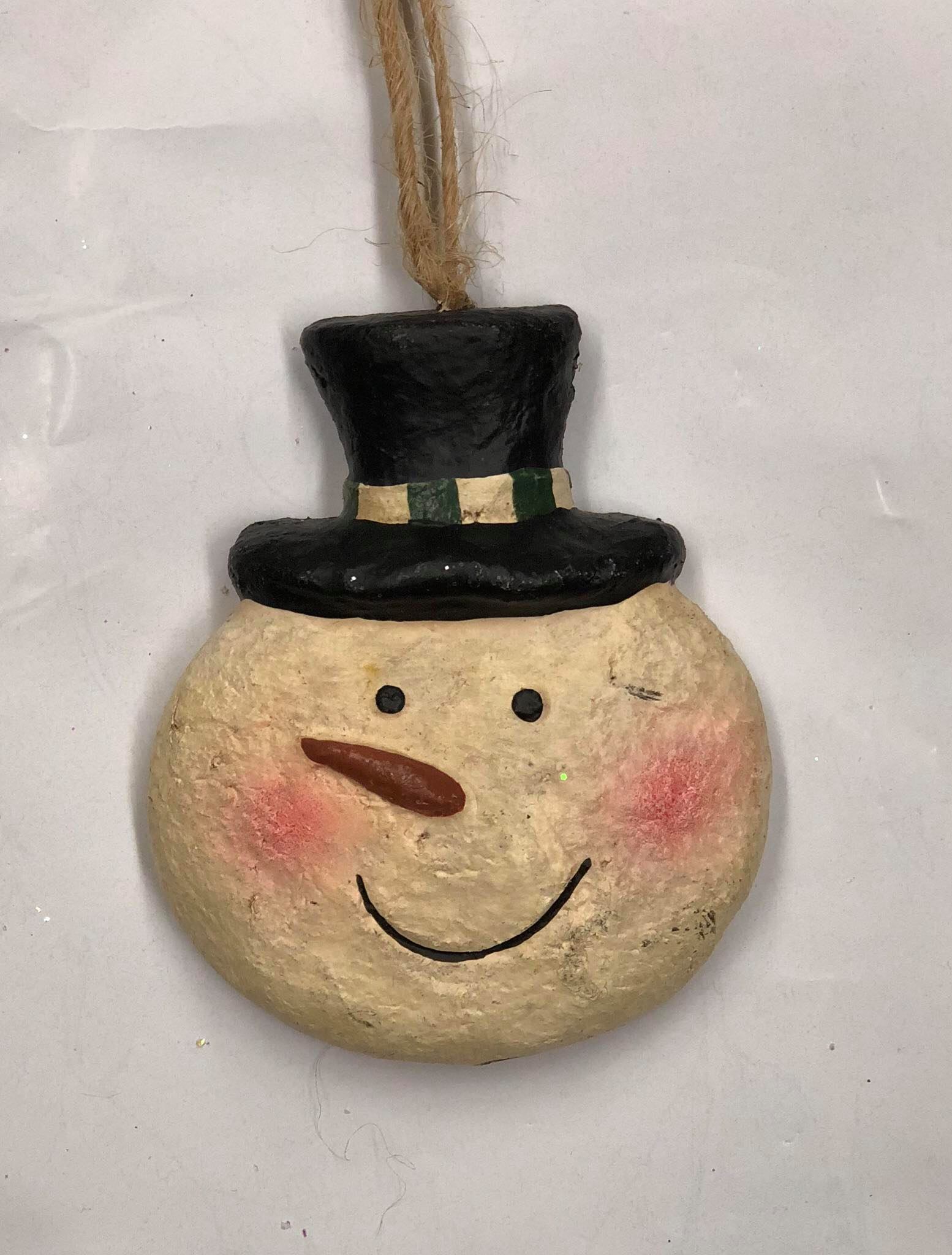 Snowman head ornament- green