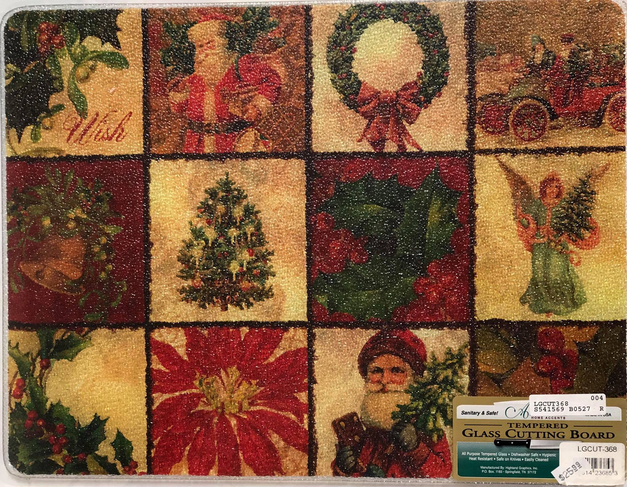 Tempered glass cutting board -Christmas squares
